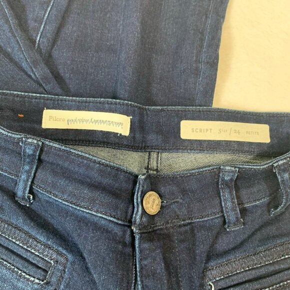 Pilcro and the letterpress dark wash high rise script flare denim stretch jeans - Picture 6 of 11